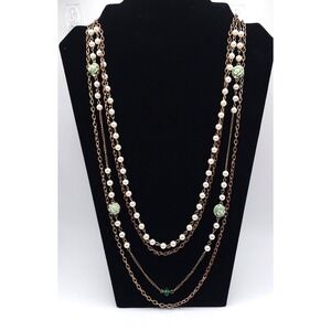 Rose Gold Faux‎ Pearl Floral Necklace 25in